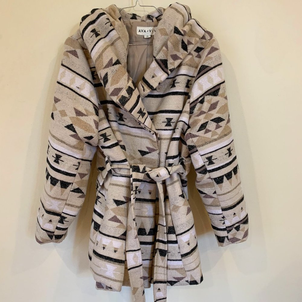 Aztec Pattern Winter Coat with Tie